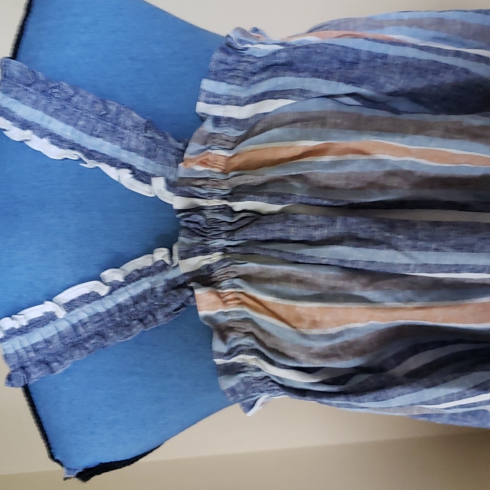 Linen Blue & Rust Halter Style Top - Picture 2 of 8